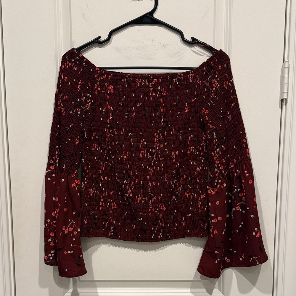 Express, Size M, Elegant Burgundy Off-Shoulder Smocked Women's Top